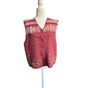 Woolrich Red & Cream Patterned Wool Vest